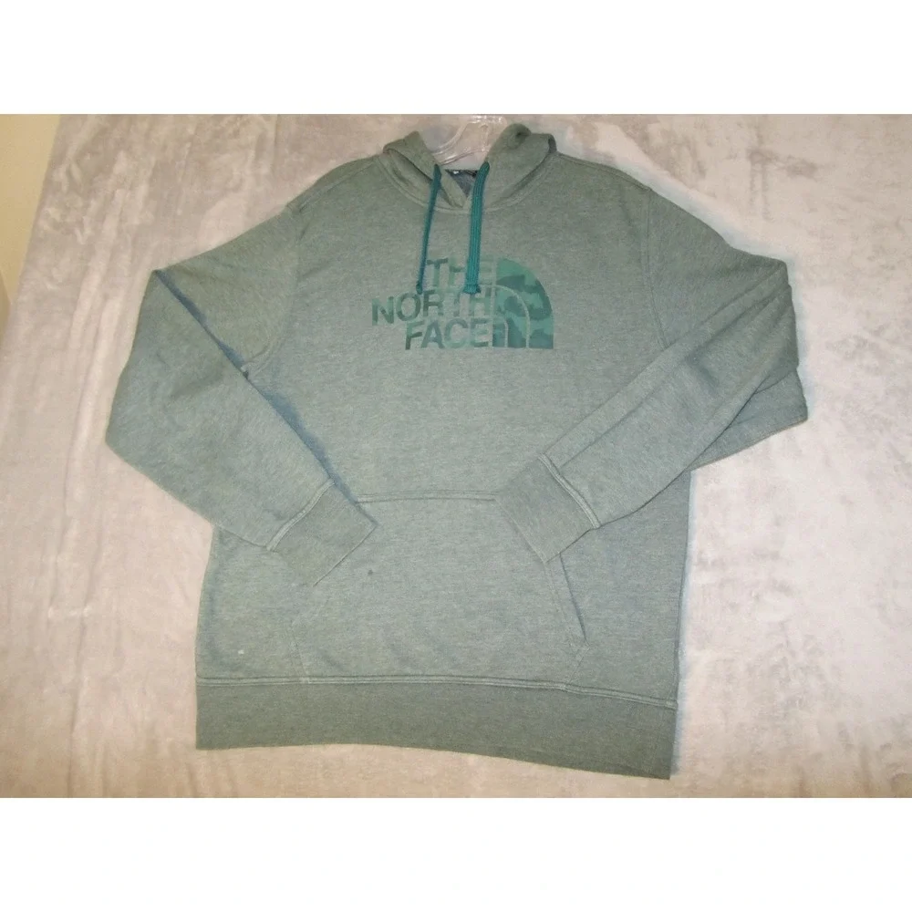 The North Face Hoodie Mens Large Green Camo Logo Pullover Sweatshirt